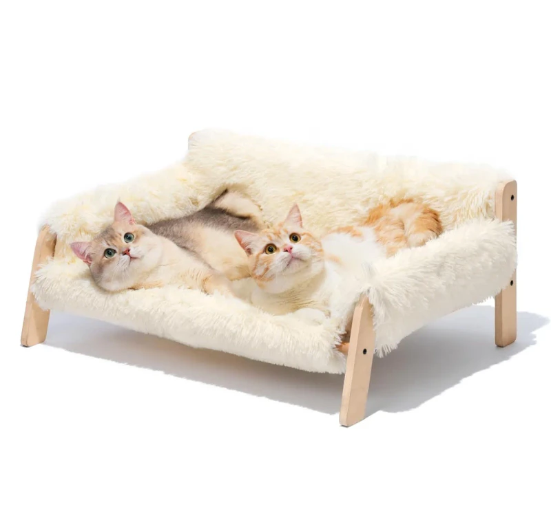 Indoor Elevated Pet Bed for Cats Dogs Detachable Mattress Cover Small Animal Friendly Handcrafted Wooden Sofa Bed Furniture