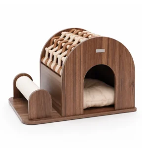 Indoor Luxury Striped Wooden Cat House Eco Friendly Pet Furniture with Removable Washable Cushion Home Decor Cat Shelter