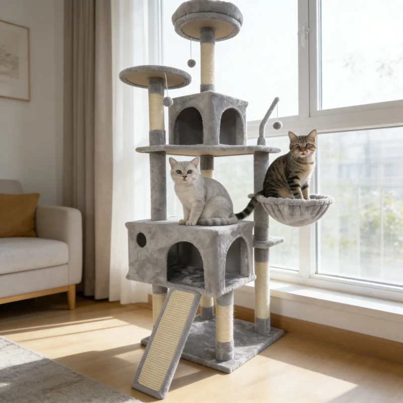 Indoor Multi Layer Large Cat Tree & Scratcher Modern Cat Tower Condo Luxury Cat Tree