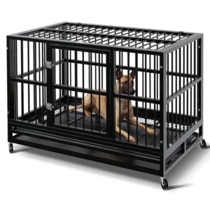 Indoor Outdoor Dog Kennel Black Tough Metal Tube Cage with Removable Tray Easy Move Pet Dogs Housing