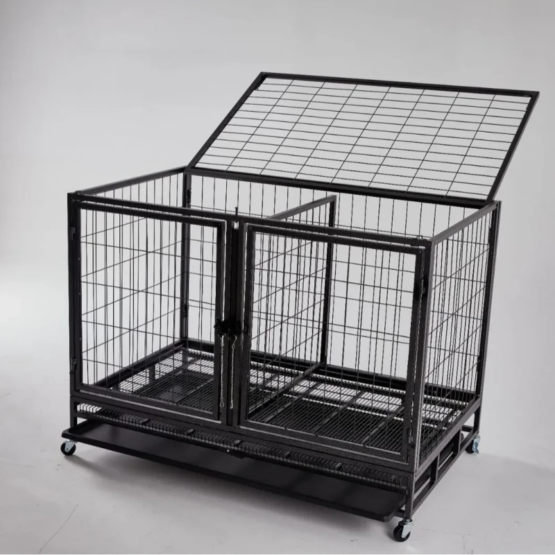 Indoor Pet Breeding Cage Double Door Button Square Tube Metal Dog Cage Skylight Front Door Multiple Sizes