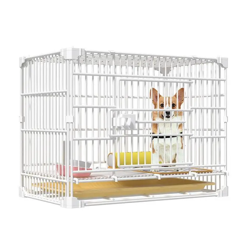 Indoor Pet Kennel Large Iron Cage with Small Wheels Button Closure Stacked Stackable Solid Pattern Dog Villa Cage
