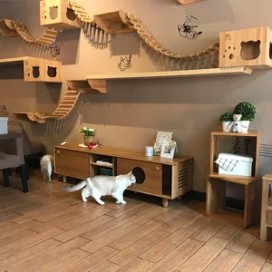Indoor Solid Wood Wall Mounted Cat Tree Jumping Stand Furniture Cat Scratcher Pillar Cat House