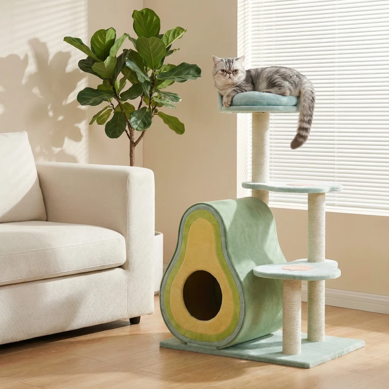 Indoor Space Saving Eco Friendly All in One Cat Tree Tower Scratcher Particleboard House Climbing Shelves 85CM All Seasons