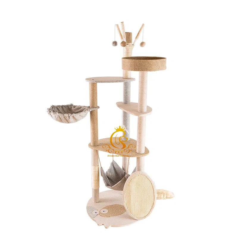 Indoor Wood Cat Tree Tower With Wood Cat House Modern Scratching Jumping Platforms Pet Houses Cat Furniture