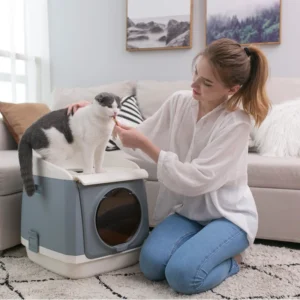 Innovative Free Flow Top Entry Large Space Cat Litter Box Anti Peeing Anti Sand Bearing Activated Carbon Deodorizing Cat Toilet
