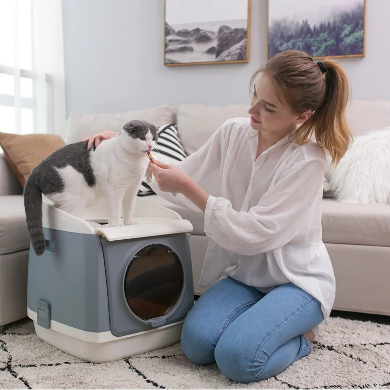 Innovative Free Flow Top Entry Large Space Cat Litter Box Anti Peeing Anti Sand Bearing Activated Carbon Deodorizing Cat Toilet
