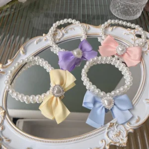 Ins Style Pearl Bowknot Pet Collar Adjustable Cat Dog Necklace Jewelry for Birthday Wedding Photoshoot