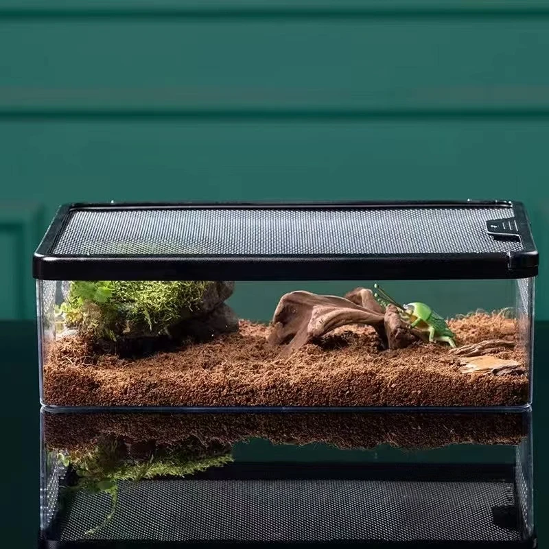Insulation Reptile Terrarium Easy to Clean Durable PC Material Eco Friendly Black Reptile Enclosure Breeding Box