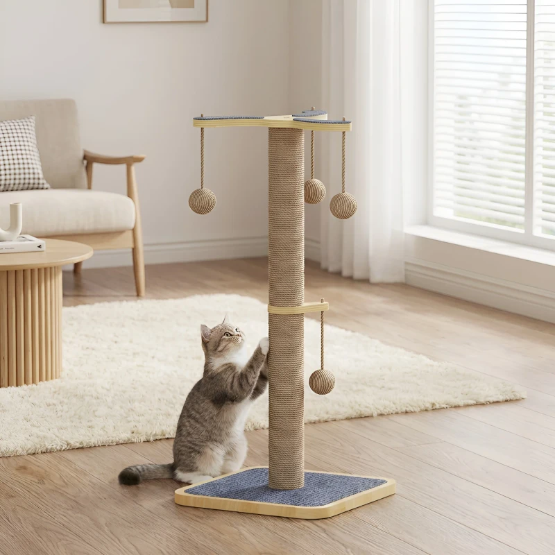 Integrated Vertical Cat Tree with Scratching Board Wear Resistant Non Shedding Kitten Toy Ball Made of Density Board for Cats