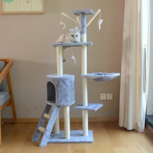Integrated Wood Cat Nest Tree with Sisal Toy & Jumping Bed Big Cat Special Cat Scratcher Foreign Trade Product