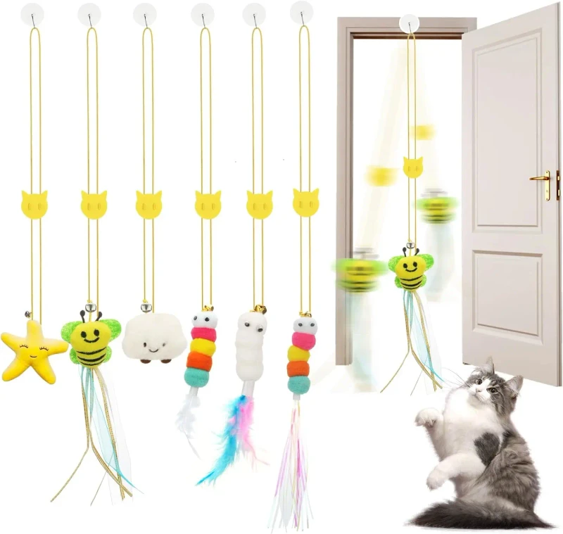 Interactive Cat Feather Toys Indoor Hanging Retractable Cat Toy Self Play Toys Make Fun Kitten Play Chase Fun Exercise