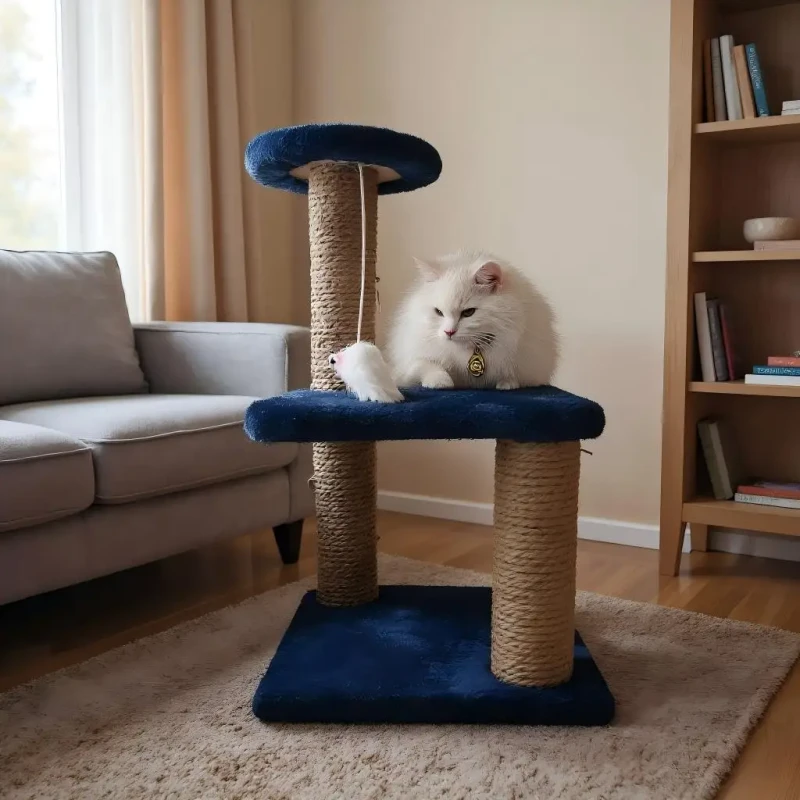 Interactive Cat Tree Scratcher Sisal Pole Natural Sisal Scratcher Hanging Balls Sturdy Base Easy Installation for Cats Cats'