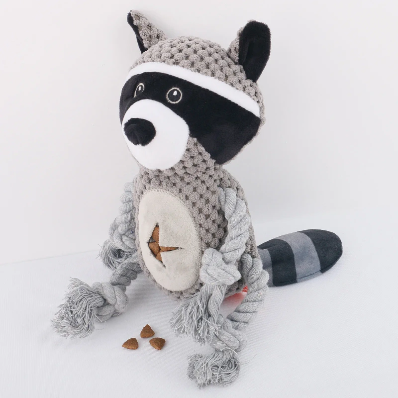 Interactive Cotton Rope Plush Pet Chew Toys Squeaky Bite Dog & Raccoon Snuffle Cat Grinding Teeth New Dog Chew Toys