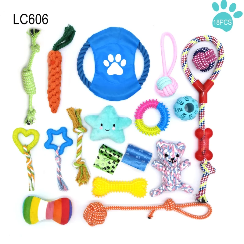 Interactive Pet Toy Set Multi Color Chew Toys Cats Dogs Durable Soft Pet Play Toys Ropes Balls Rings Plush