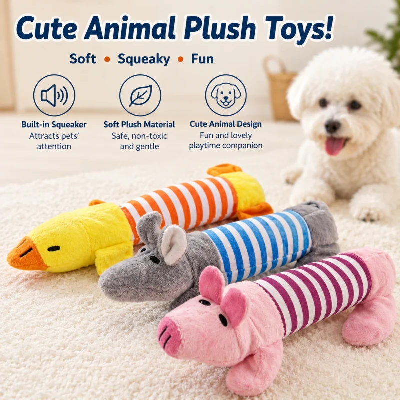 Interactive Plush Squeaky Dog Toy Funny Cartoon Animal Bite Resistant Stress Relief Pet Supplies for Small Dogs