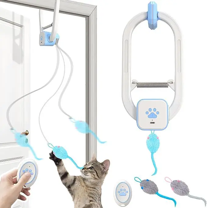 Interactive Remote Control Electric Plastic Cat Toy Door Clip Telescopic Yo Yo Mouse Elastic Rope