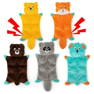 Interactive Squeaky Pet Toys Unfilled Plush Animal Chew Toys with Sound for Dog Cat Boredom Buster Indoor Pets Tug Toy