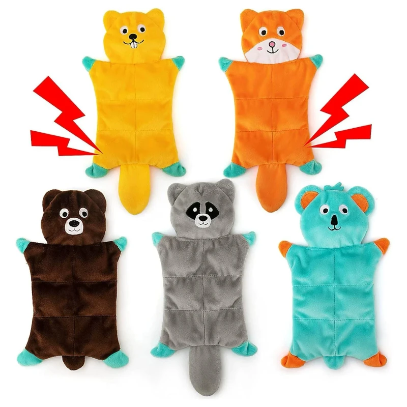 Interactive Squeaky Pet Toys Unfilled Plush Animal Chew Toys with Sound for Dog Cat Boredom Buster Indoor Pets Tug Toy