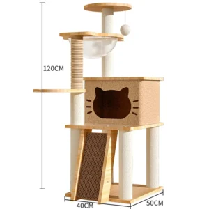 Interactive Toys Gray Wood Fashion Custom Design Plush Cat Plush Climbing Frame Deluxe Cat Tree House Scratcher