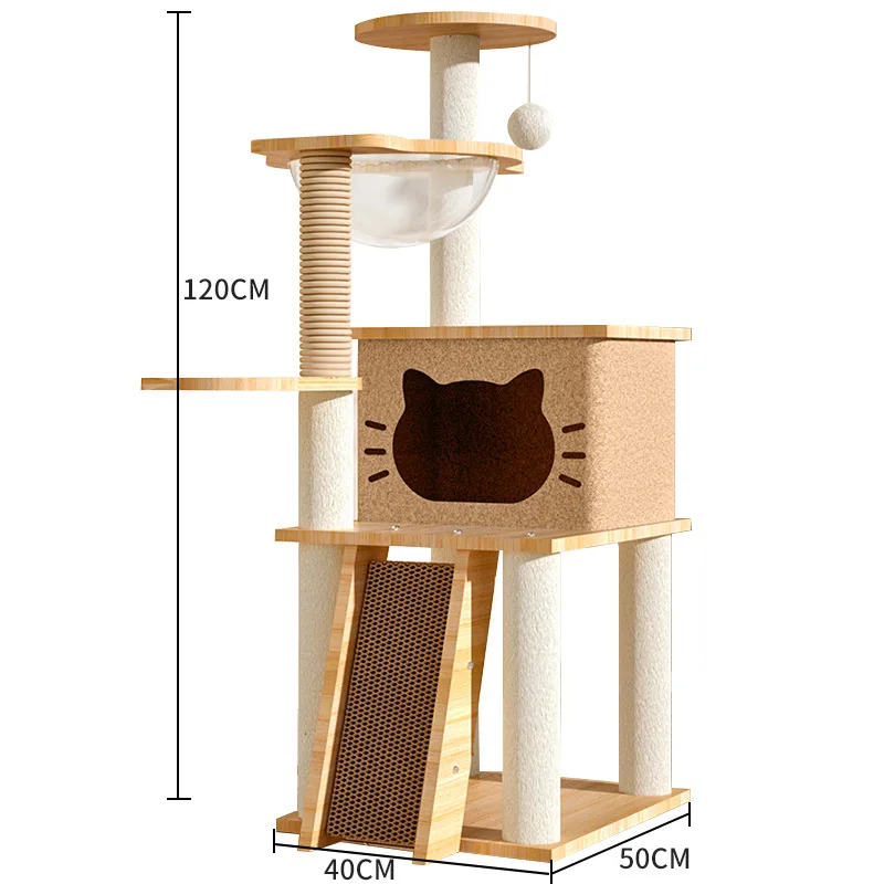 Interactive Toys Gray Wood Fashion Custom Design Plush Cat Plush Climbing Frame Deluxe Cat Tree House Scratcher