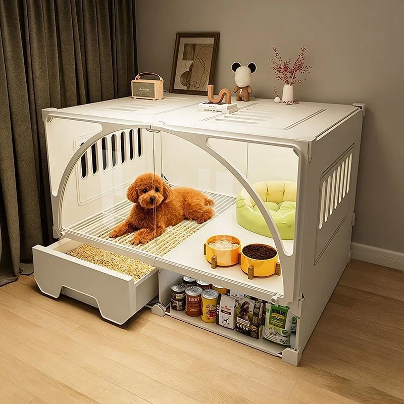 Iron Frame Pet Dog Cage for Small Dogs Breathable Waterproof Separate Toilet Living Room Bathroom Integrated Villa Indoor Use