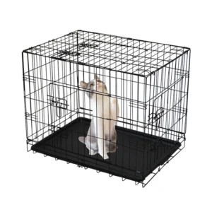 Iron Metal Pet Cage with Button Closure and Plastic Tray Simple Classic Design for Dogs Cats Small Animals