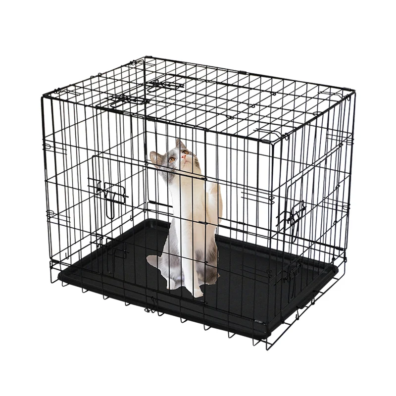 Iron Metal Pet Cage with Button Closure and Plastic Tray Simple Classic Design for Dogs Cats Small Animals