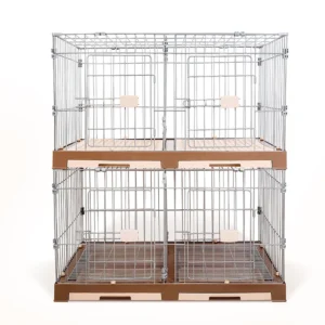 Iron Stackable Pet Cage with Plastic Tray Double Dog Cat Rabbit Crate Breeding Cage Wheels Modular Kennel