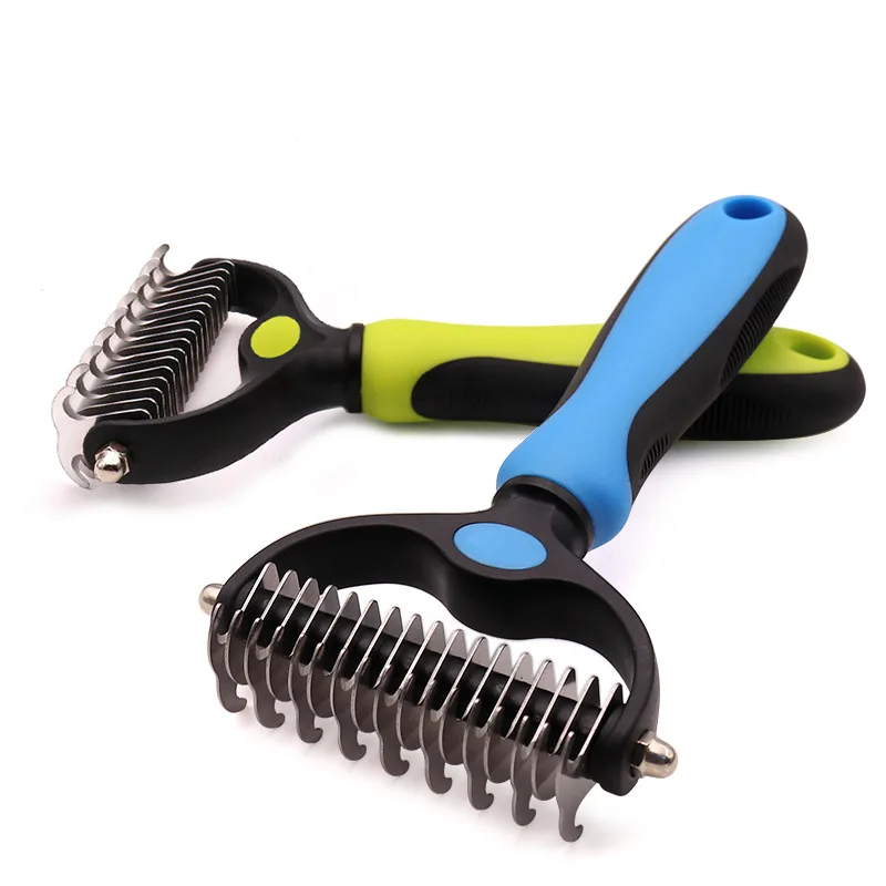 J007 Pet Grooming Rake Double Sided Deshedding Tool Undercoat Dogs Cats Extra Wide Dog Grooming Brush Comb for Hair