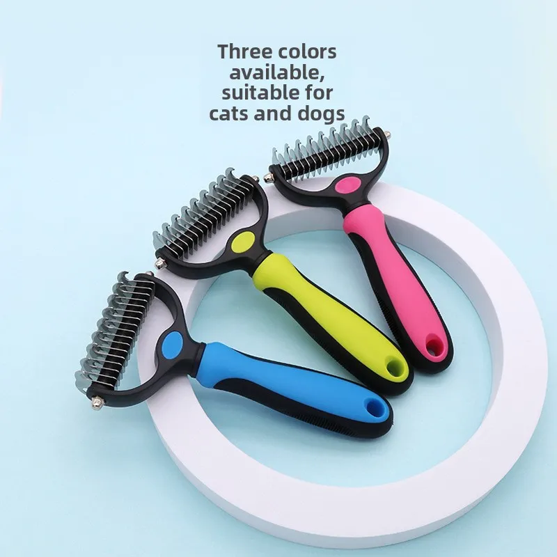 J008 Long Short Haired Dogs Cats Removal Grooming Supplies Double Sided Open Knot Pet Comb Brush