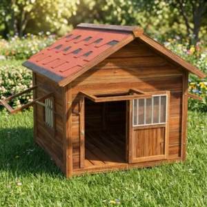 JX Outdoor Solid Wood Pet House Environmentally Friendly and Durable with Large Living Space Rain and Sun Protection