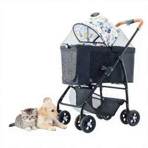 JXB Foldable Luxury Pet Stroller Outdoor Detachable Pet Stroller Carrier Dog Stroller