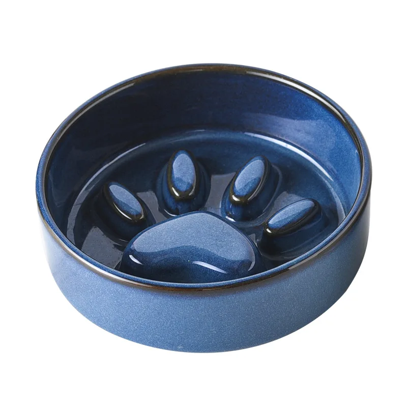 Japanese Style Solid Ceramic Pet Cat & Dog Bowl Slow Feeder Anti-Choke Anti-Tip Eco-Friendly Non-Slip Leak Proof Bowl