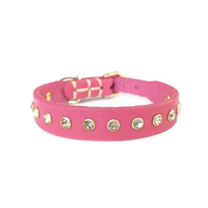Jeweled Diamond Rhinestone Alloy Rivets Cow Leather Collar for Small Dogs