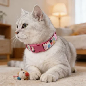 Jimni Brand Polyester Dog Collar Sturdy Buckle Soft Comfortable Adjustable Flowers Pattern Laser Engraved Lettering