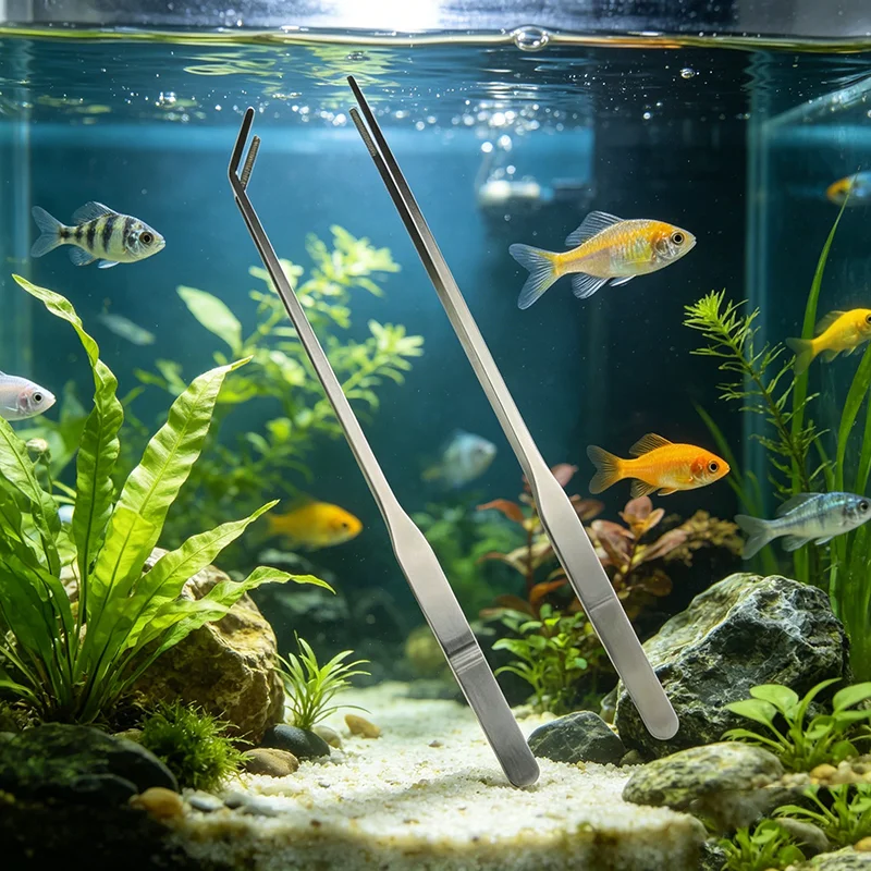 Jusuo 27 25CM Stainless Steel Curved Aquarium Tweezers Aquarium Plants Tweezer Straight Fish Tank Cleaner Aquarium Accessories