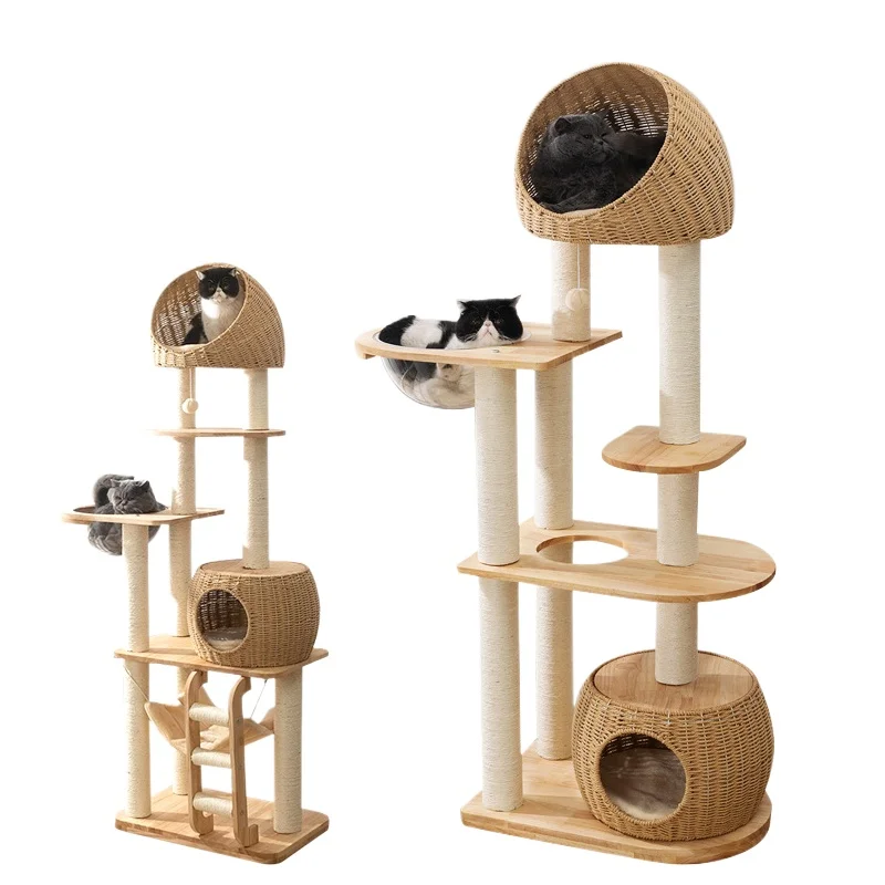 KK Classic Luxury Modern 4 Level Sisal Wood Cat Tree Detachable Washable Cloth Cushion Scratch Post Jump Platform Carton