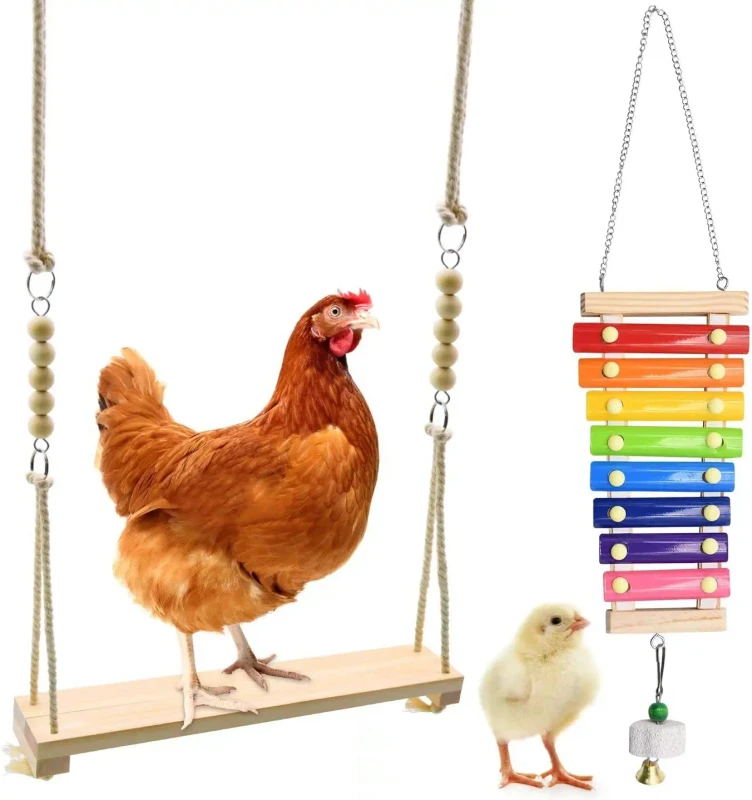 Kingtale Pet Supplies 2 Pack Swing and Chicken Toy Xylophone Set for Bird Stress Relief Bird Toys Carton Package Opp Bag 01 T T