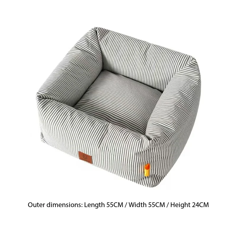 Korean Stylish Taffeta Pet Beds Accessories Square Rectangle Washable Cat Bed Striped for Indoor Use All Seasons Vacuum Dogs