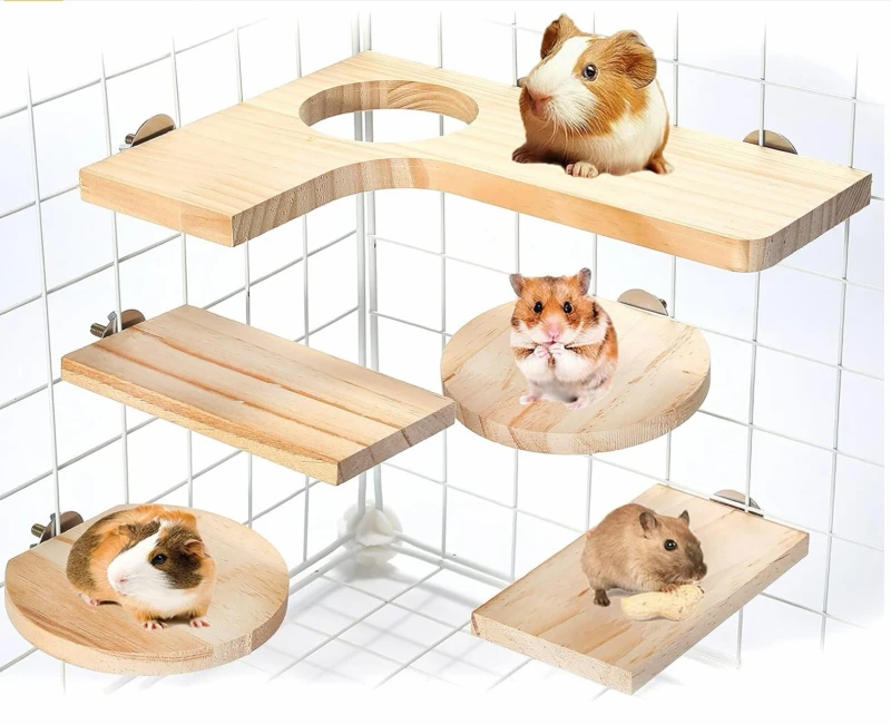 L shaped Wooden Eco Friendly Hamster Cage Accessories Strong Pedal Toys Customizable Design All Seasons Indoor Outdoor Use Small