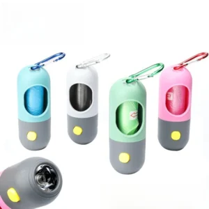 LED Eco Friendly Reusable Washable Pet Waste Dispenser with Dog Poop Light Plastic Poop Bag Holder in Capsule Style Pet Disposal