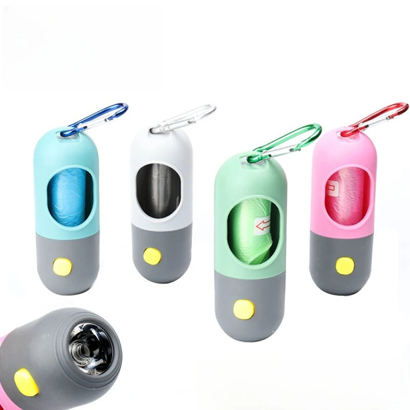 LED Eco Friendly Reusable Washable Pet Waste Dispenser with Dog Poop Light Plastic Poop Bag Holder in Capsule Style Pet Disposal