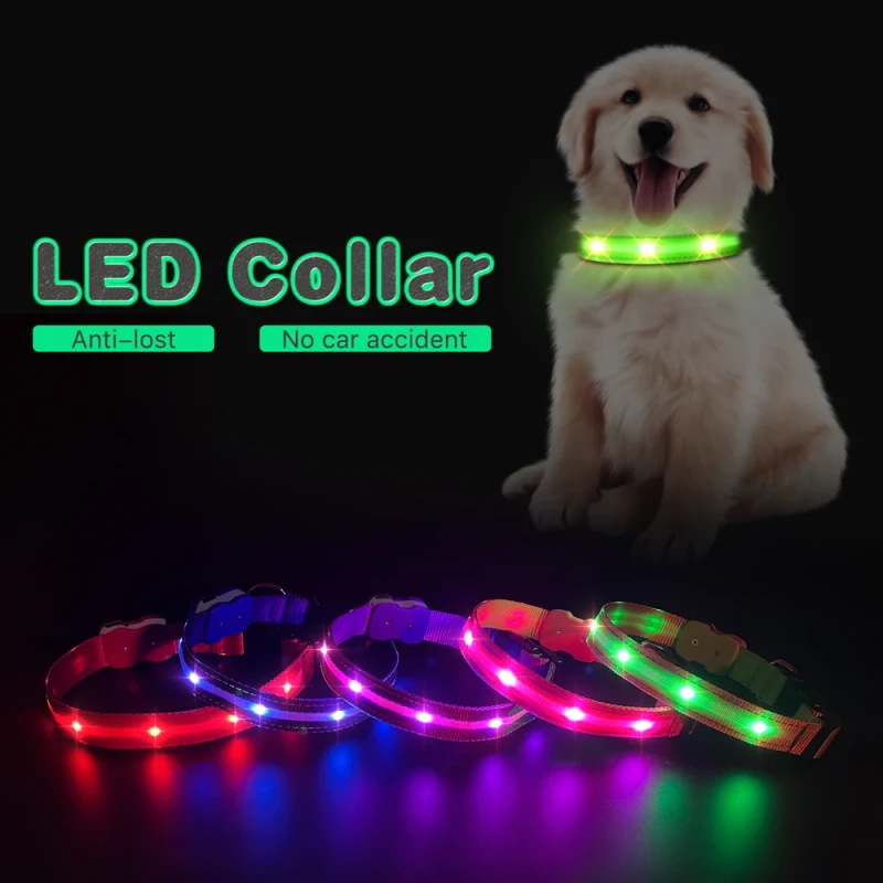 LED Light up Dog Collar Reflective Adjustable Dog Collar Pet Collar