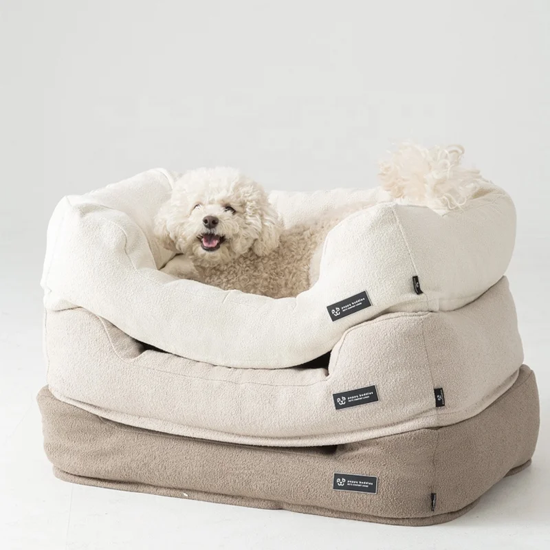LS Newly Design Popular Boucle Fabric Slow Resilience Memory Foam Dog Bed Removable Cover Dog Bed