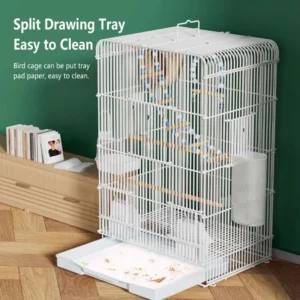 Large Acrylic and Stainless Steel Indoor Aviary Bird Cage Square Ornamental Budgerigar Cage with Snap Button Closure