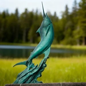 Large Antique Outdoor Bronze Swordfish Figurine 3D Casting Sculpture for Aquarium Seaside Decoration Fashion Sports Theme