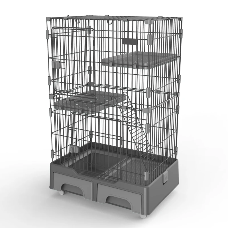 Large Breeding Pet Crate 3 Tier Cat Cage Playpen Metal Wire Cat Home Cages With Drawer for Pet Shops