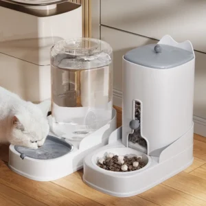Large Capacity Automatic Pet Feeder Dog Cat Food Storage Container with Drinking Water Bowl Durable Plastic Design