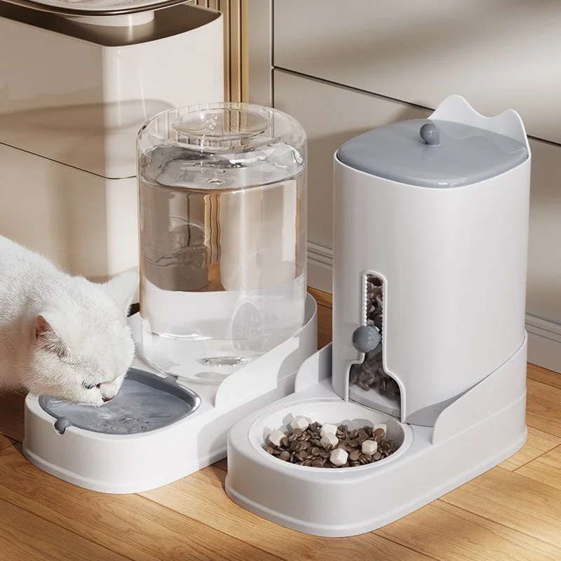 Large Capacity Automatic Pet Feeder Dog Cat Food Storage Container with Drinking Water Bowl Durable Plastic Design